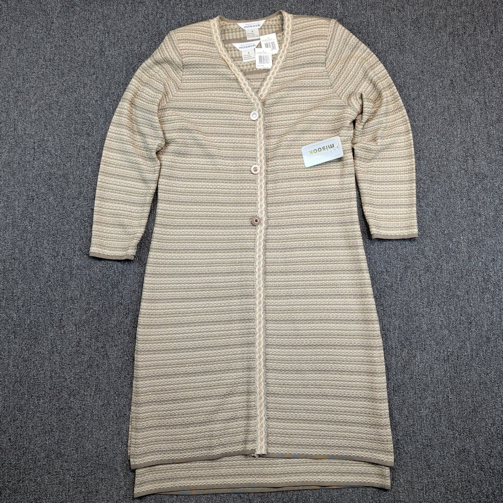 Misook Vintage Longline Cardigan S Gold Metallic Knit Button Front Quiet Luxury